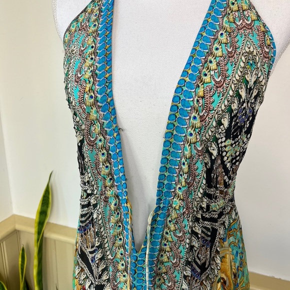 Bejeweled Tropical Maxi Dress Hi-Low Resort Cruise Love Island Boho Vaca Cruise - Picture 3 of 16